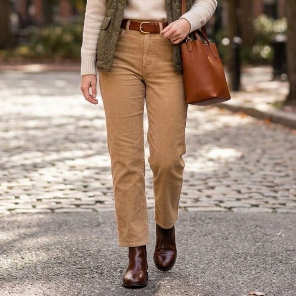 Levis Ribcage Straight Ankle Corduroy Pants 24 Tan High Rise Fall Cozy Warm Fine